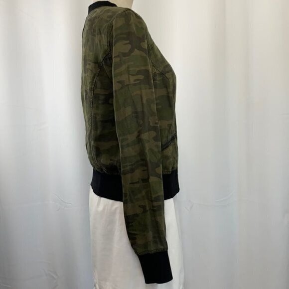 Sanctuary Camo Denim Bomber Jacket - Green/Brown/Black Cotton, Size Small - Picture 3 of 11